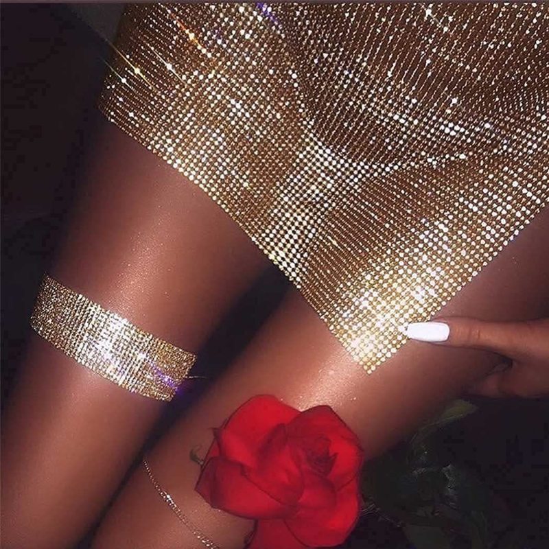 Chaîne de cuisse en strass brillant élastique