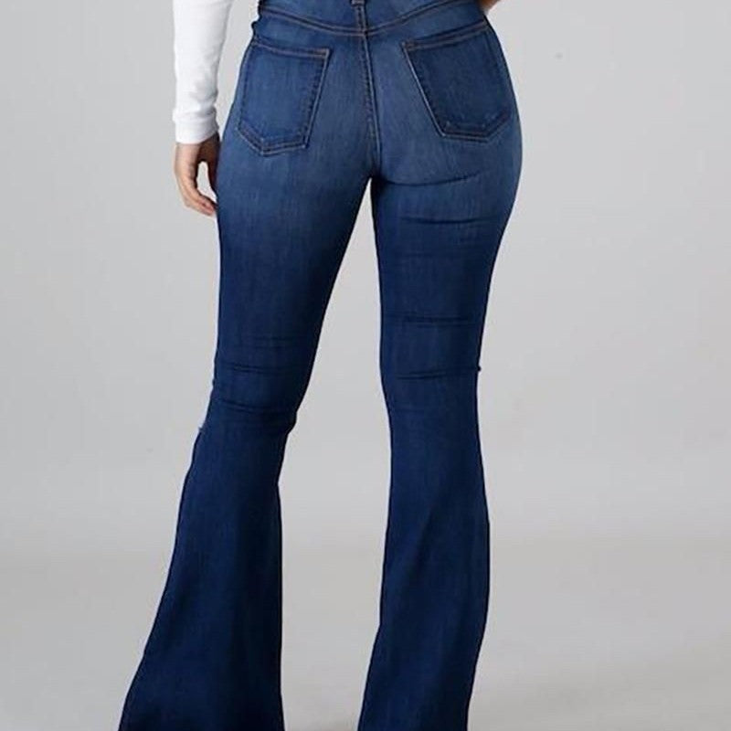 Jeans Évasés Taille Haute Déchirés Élastiques