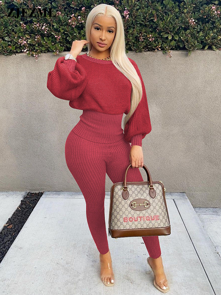 Ensemble pull manches longues  gaine extensible et son legging assorti - Chic&Shines