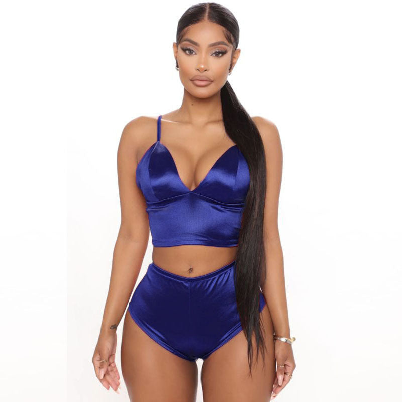 Ensemble pyjamas en satin haut caraco et short sexy - Chic&Shines