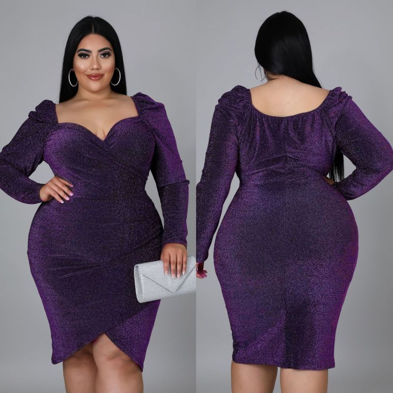 Robe courte de soirée manches longues col V jupe irrégulière - Chic&Shines
