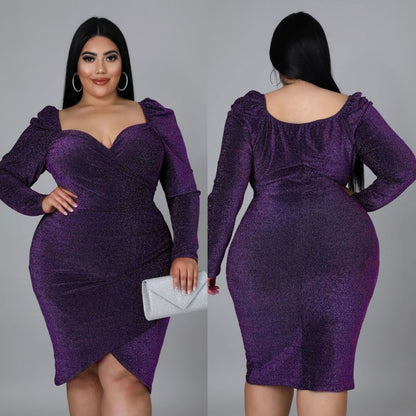Robe courte de soirée manches longues col V jupe irrégulière - Chic&Shines