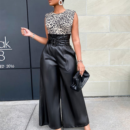 Pantalon taille haute jambes larges simili cuir - Chic&Shines