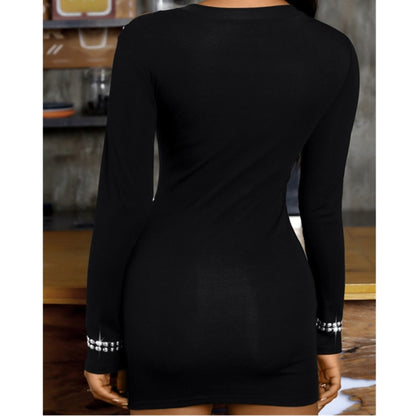 Robe courte manches longues moulante motif strass - Chic&Shines