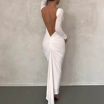 Robe longue de soirée dos nu manches longues taille haute - Chic&Shines