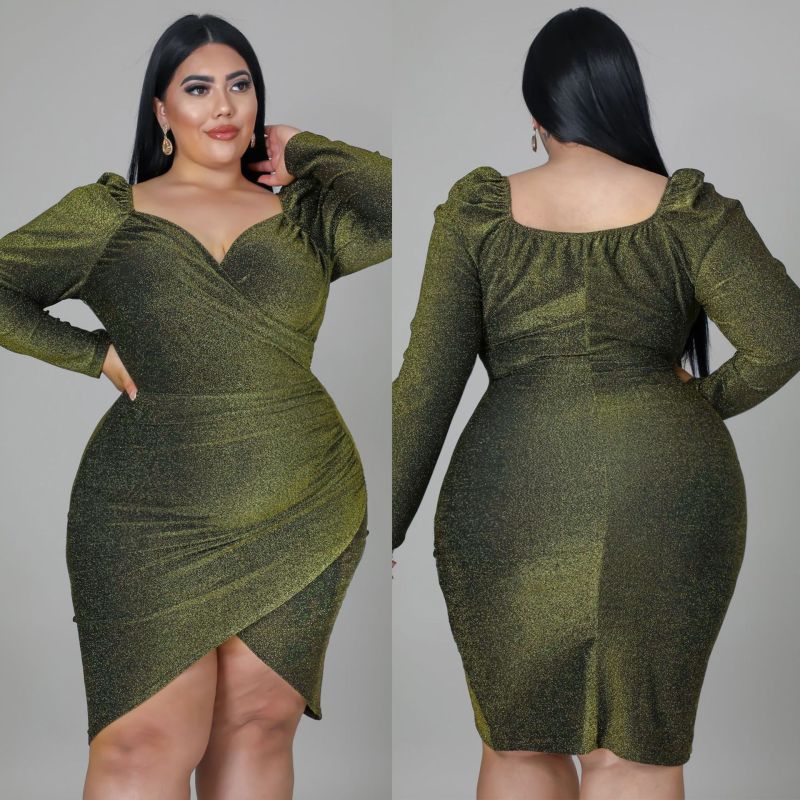 Robe courte de soirée manches longues col V jupe irrégulière - Chic&Shines