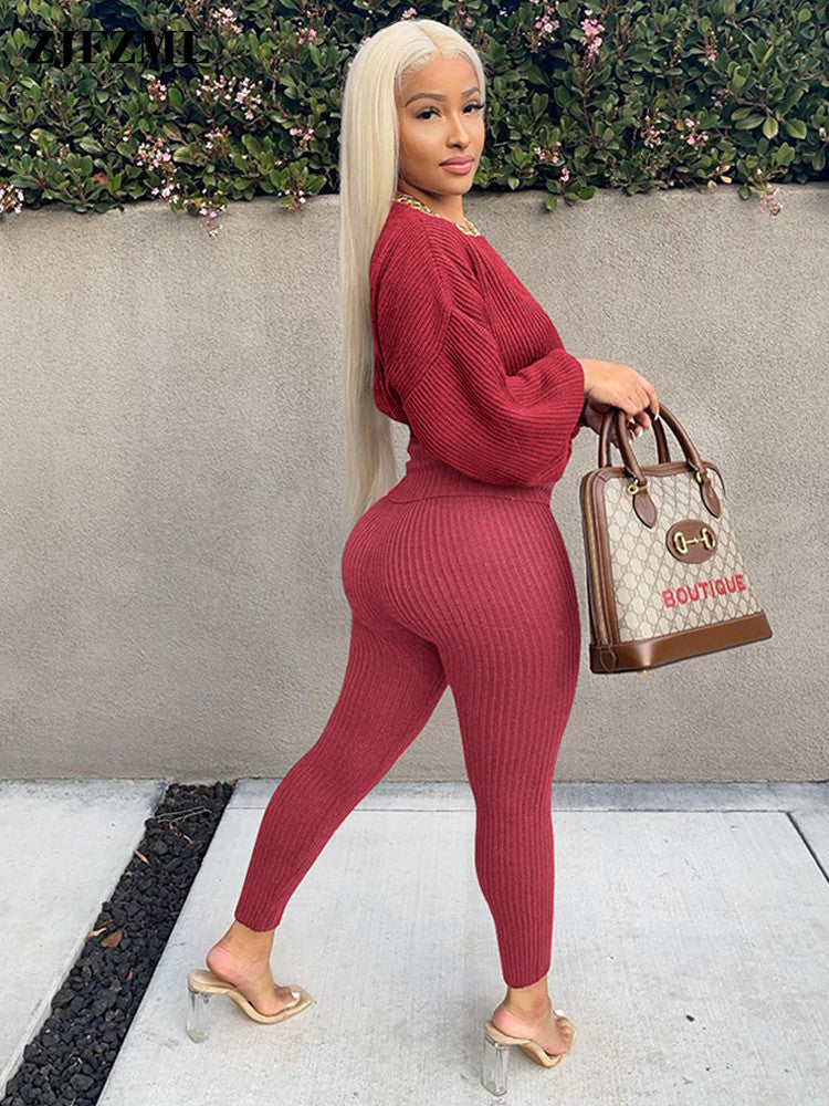 Ensemble pull manches longues  gaine extensible et son legging assorti - Chic&Shines