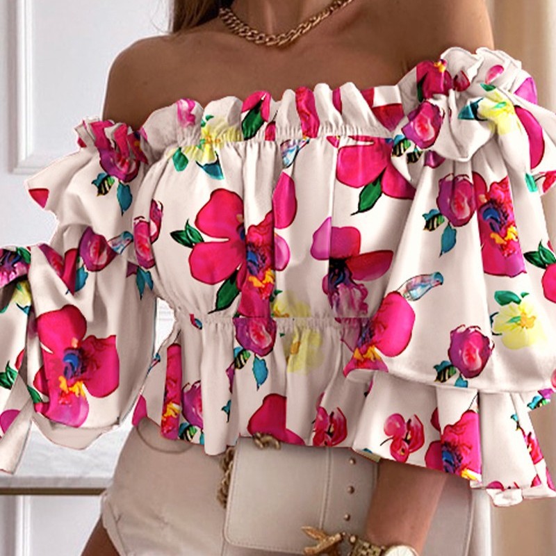 Haut bustier manches longues ébouriffées imprimé - Chic&Shines