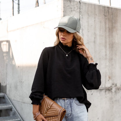 Chemisier à manches longues à volants col haut - Chic&Shines