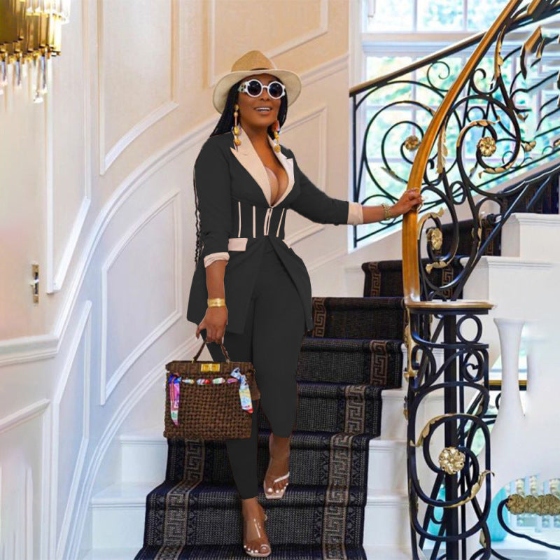 Ensemble blazer à fermeture éclair et pantalon assortie - Chic&Shines