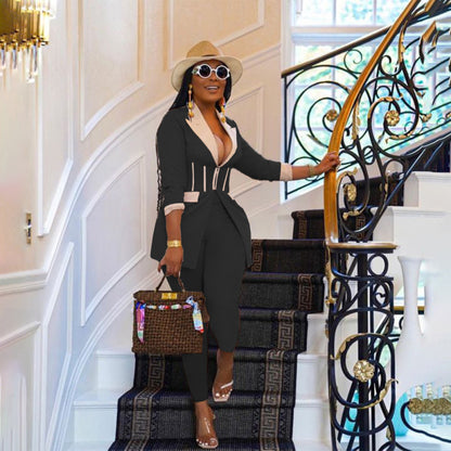 Ensemble blazer à fermeture éclair et pantalon assortie - Chic&Shines