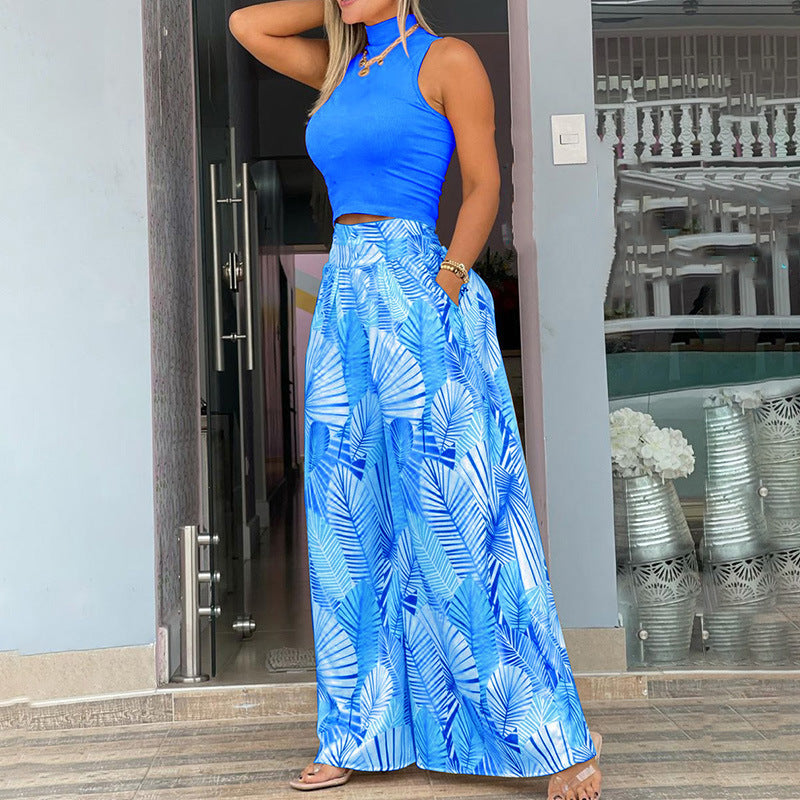 Ensemble haut col roulé sans manches et pantalon taille haute bas large décontracté - Chic&Shines