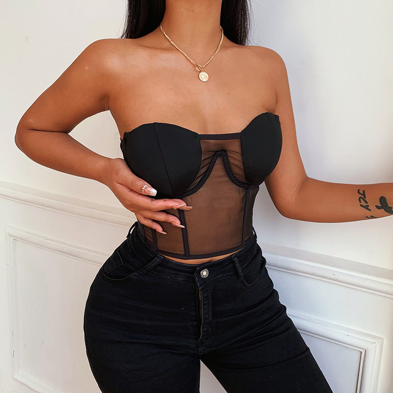 Haut corset maille transparent dos lacet sexy - Chic&Shines