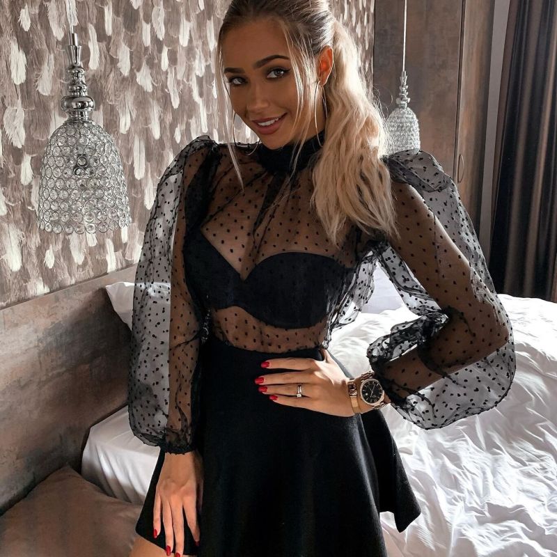 Chemisier manches longues bouffantes maille transparente - Chic&Shines