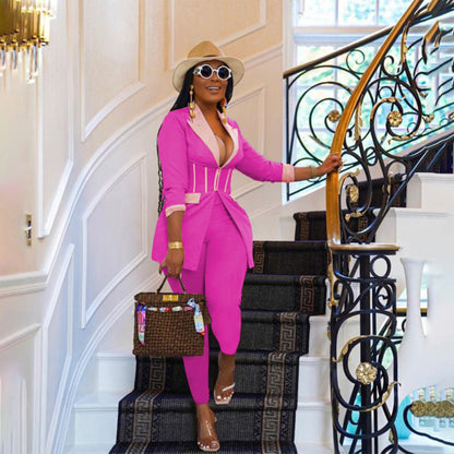 Ensemble blazer à fermeture éclair et pantalon assortie - Chic&Shines