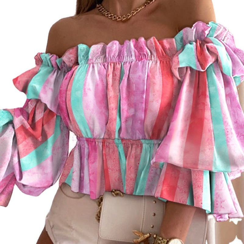 Haut bustier manches longues ébouriffées imprimé - Chic&Shines