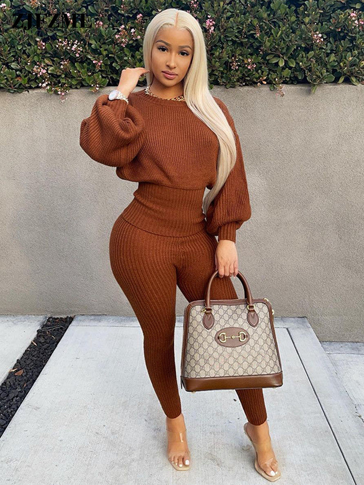 Ensemble pull manches longues  gaine extensible et son legging assorti - Chic&Shines