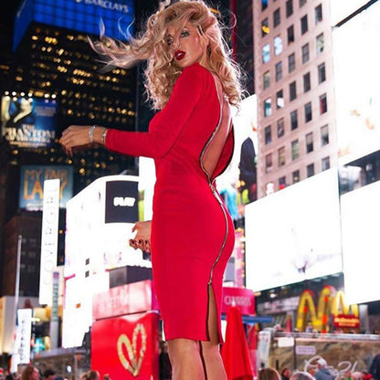 Robe mi longue moulante à manches longues fermeture éclaire centrale - Chic&Shines