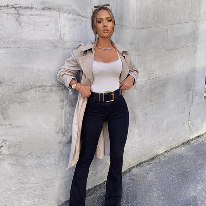 Jeans moulant taille haute bas style patte d'eph - Chic&Shines