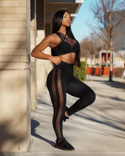 Ensemble de sport haut et leggings en maille transparent - Chic&Shines