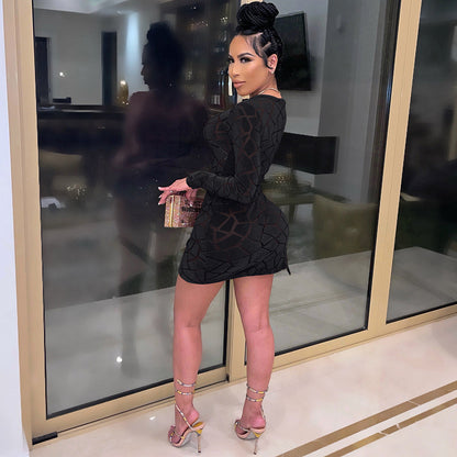 Mini robe moulante manches longues à fermeture éclair découpe asymétrique sexy - Chic&Shines
