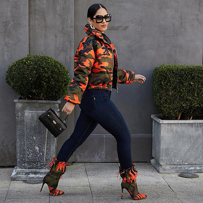 Blouson col haut rembourrés motif camouflage - Chic&Shines