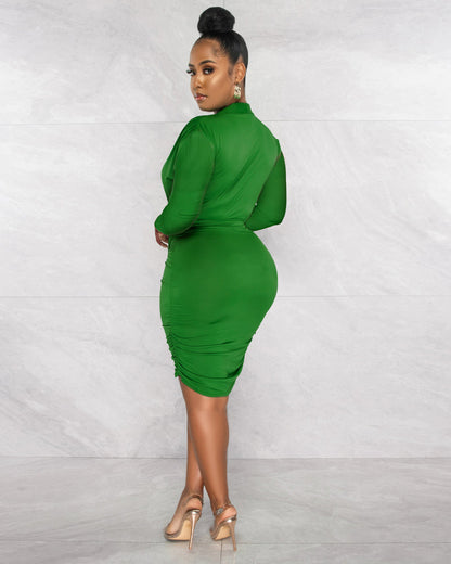 Robe courte serrée col plongeant manches longues automne et hiver sexy - Chic&Shines