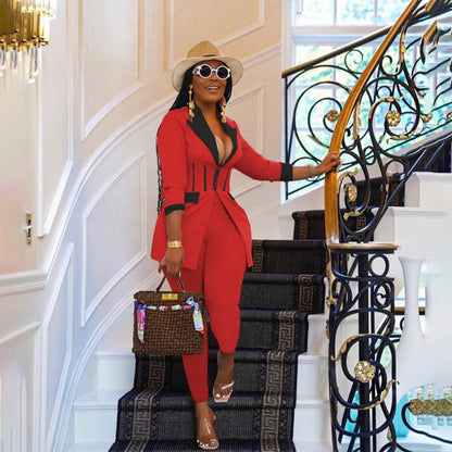 Ensemble blazer à fermeture éclair et pantalon assortie - Chic&Shines