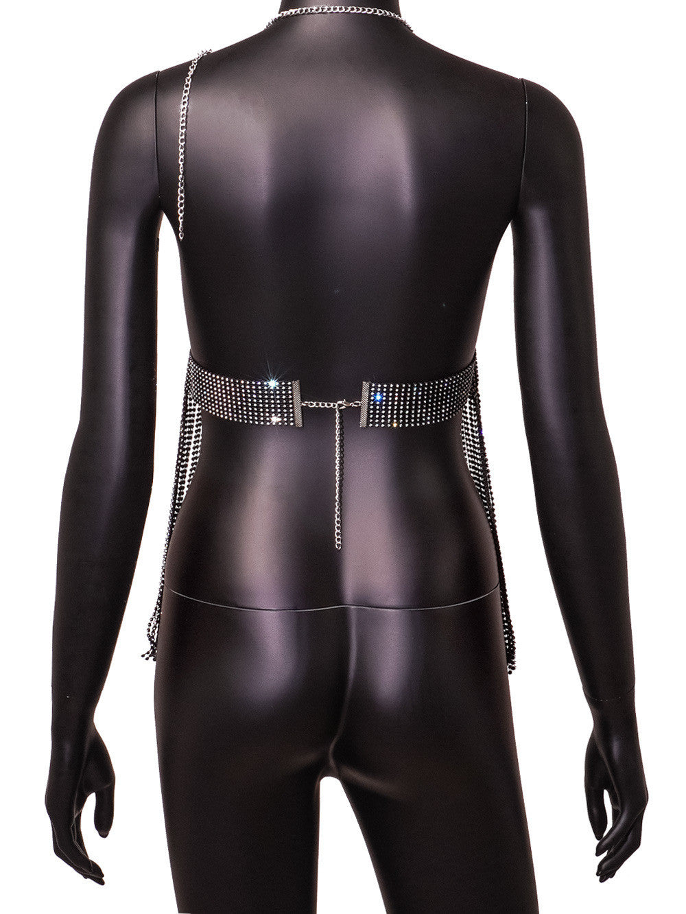 Haut court licou à chaîne col V en maille strass - Chic&Shines