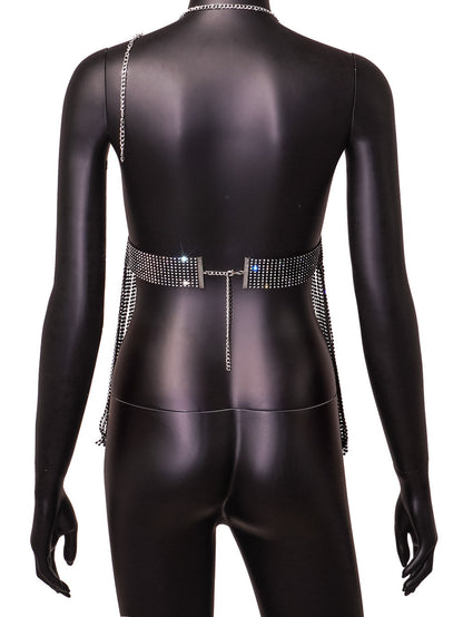 Haut court licou à chaîne col V en maille strass - Chic&Shines