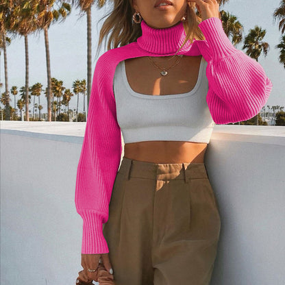 Pull court manches longues bouffantes col roulé - Chic&Shines