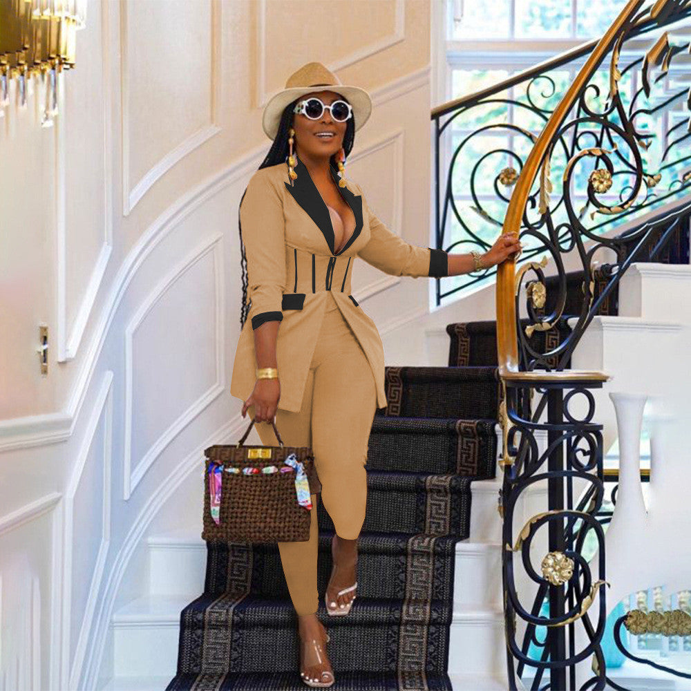 Ensemble blazer à fermeture éclair et pantalon assortie - Chic&Shines