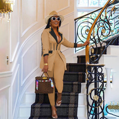 Ensemble blazer à fermeture éclair et pantalon assortie - Chic&Shines