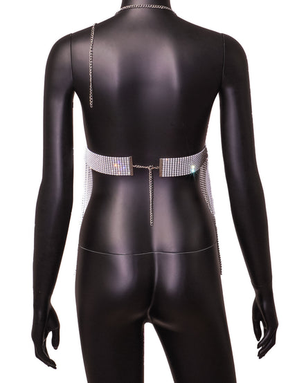 Haut court licou à chaîne col V en maille strass - Chic&Shines