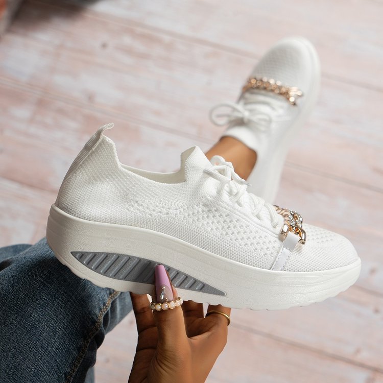 Basket compensée en maille déco boucle strass - Chic&Shines