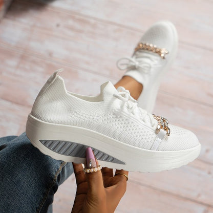 Basket compensée en maille déco boucle strass - Chic&Shines