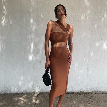 Robe longue moulante bustier à bretelle asymétrique - Chic&Shines