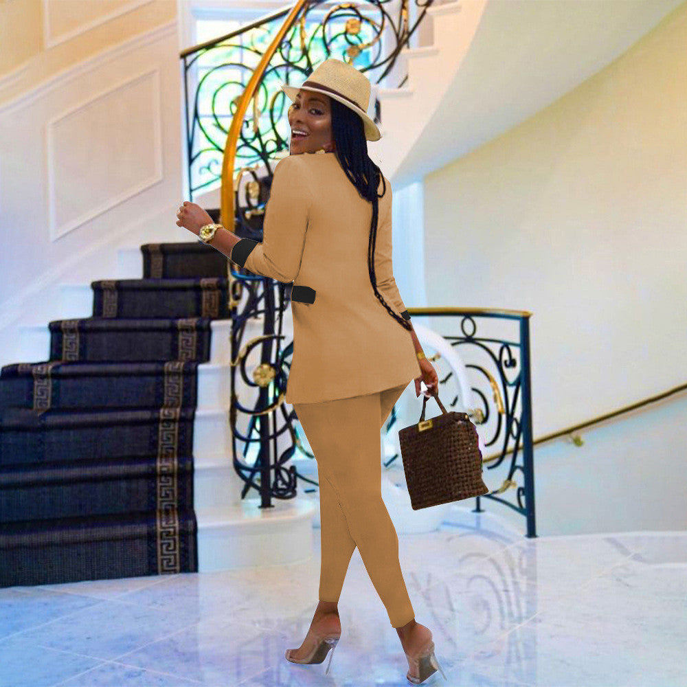 Ensemble blazer à fermeture éclair et pantalon assortie - Chic&Shines