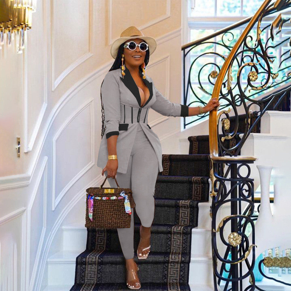 Ensemble blazer à fermeture éclair et pantalon assortie - Chic&Shines