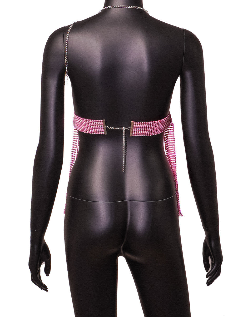 Haut court licou à chaîne col V en maille strass - Chic&Shines