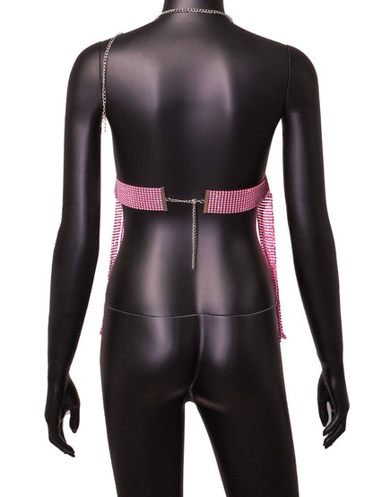 Haut court licou à chaîne col V en maille strass - Chic&Shines