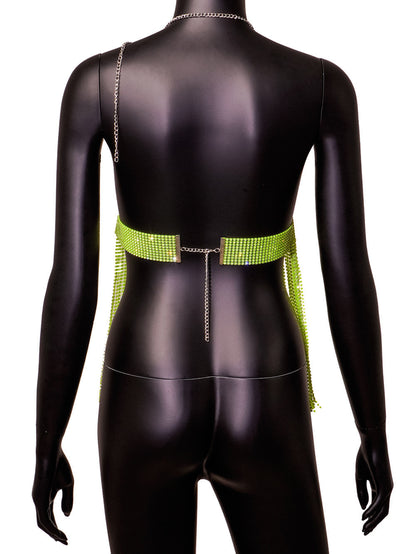 Haut court licou à chaîne col V en maille strass - Chic&Shines