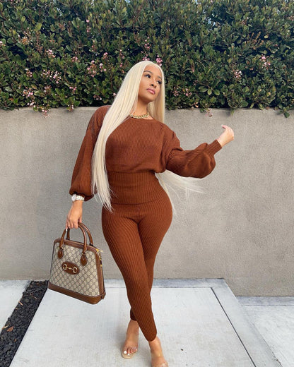 Ensemble pull manches longues  gaine extensible et son legging assorti - Chic&Shines