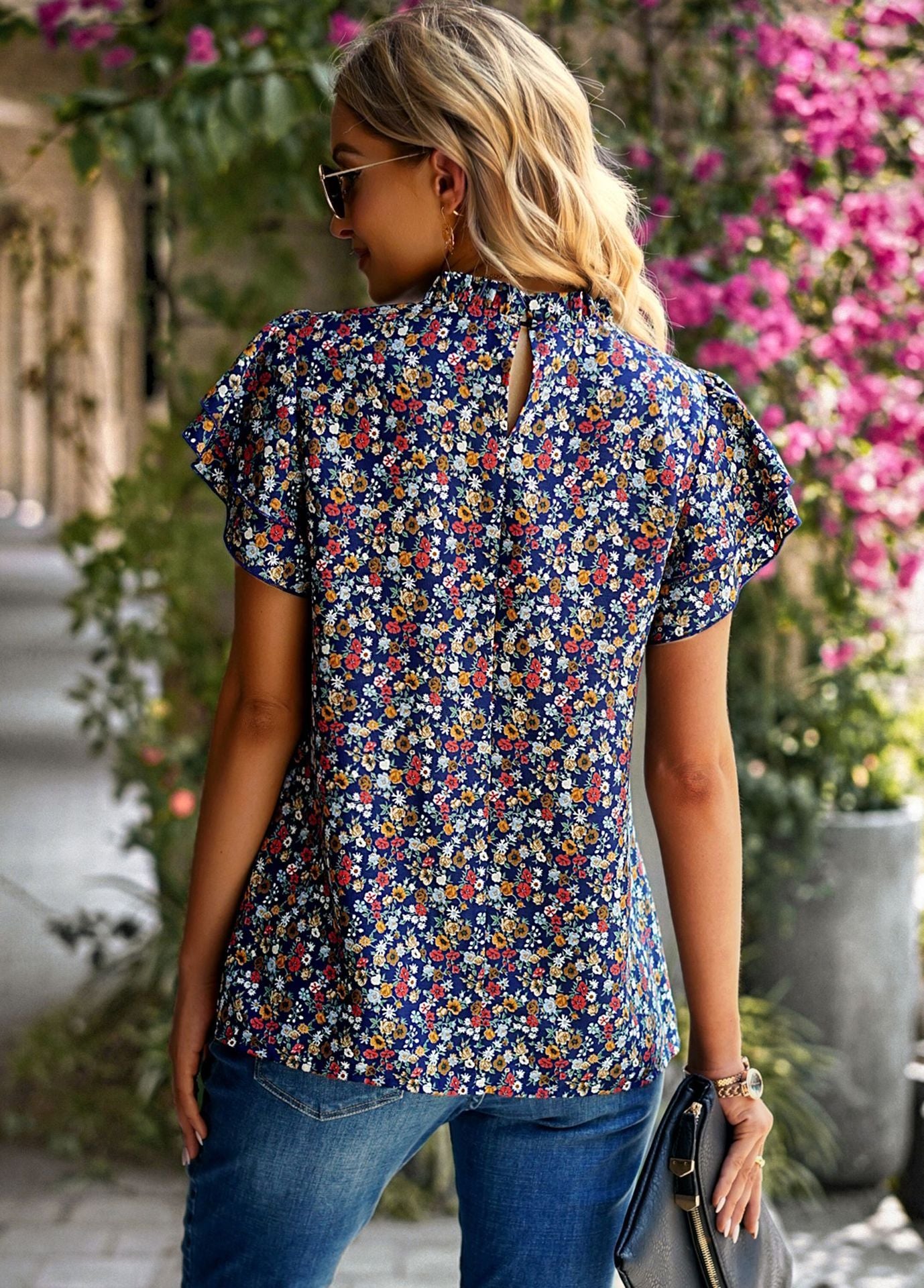 Chemisier à manches courtes à volants à imprimé floral - Chic&Shines