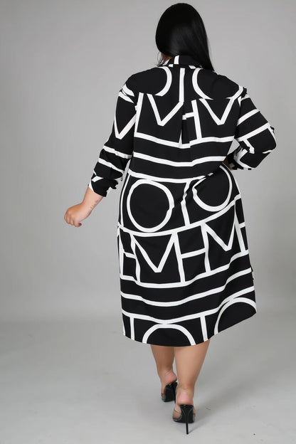 Robe chemise ample mi-longue à manches longues et imprimé - Chic&Shines