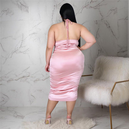 Robe mi-longue de soirée en satin licou dos nu - Chic&Shines