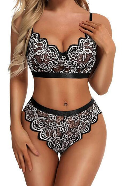 Ensemble soutien-gorge et panty en dentelle maille élastique transparente - Chic&Shines