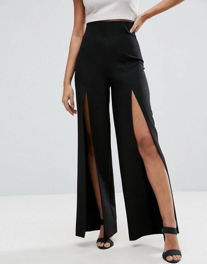 Pantalon taille haute à fente avant et bas évasé - Chic&Shines