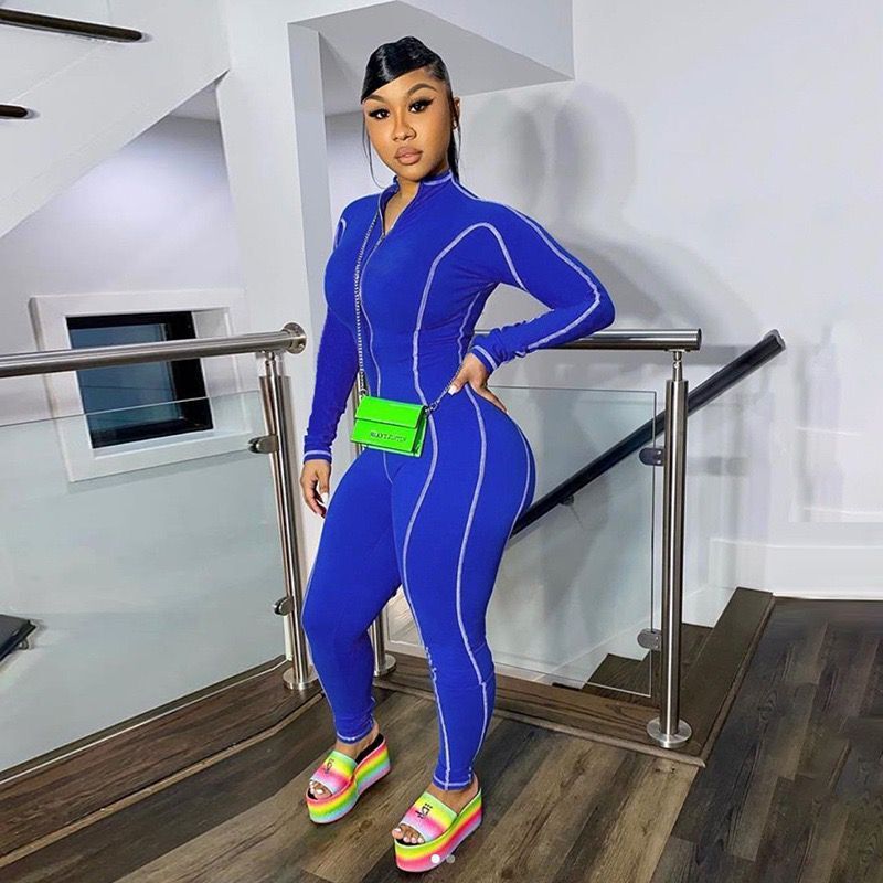 Combinaison pantalon moulante manches longues fermeture éclair - Chic&Shines