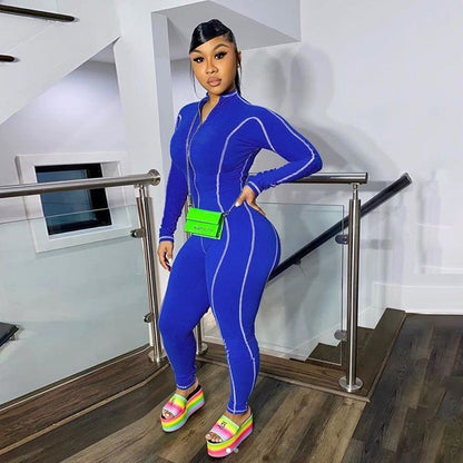 Combinaison pantalon moulante manches longues fermeture éclair - Chic&Shines